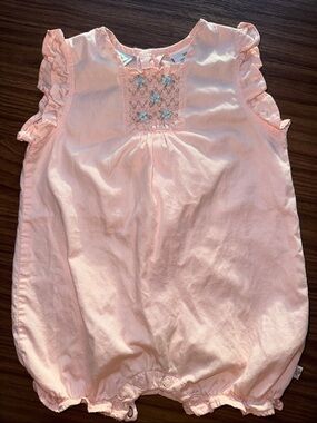 Vintage Peach Pink Smocked Baby Romper